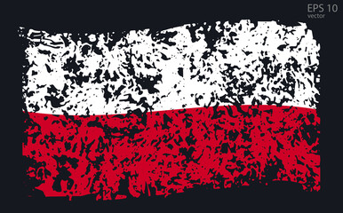 Vector flag of Poland. Vector illustration with cracks and abrasions.
