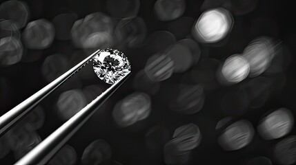 diamond and tweezers, blurred background to draw attention to the intricate details of the gemstone.