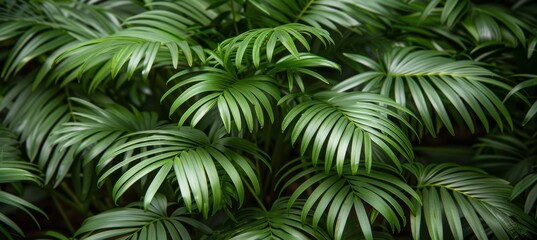 Fototapeta na wymiar Lush green palm leaves creating a beautiful textured natural background in a tropical setting