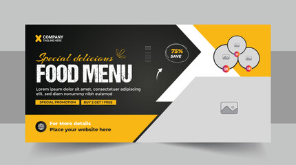 Restaurant business web banner or food promotional cover design template - obrazy, fototapety, plakaty