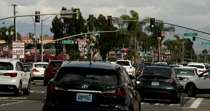 Westminster, California, USA - October 1, 2023: Sun shines on businesses in the heart of Little Saigon on Bolsa Ave.