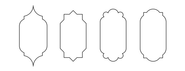 Arabic vector outline shape of a window or door arch. Islamic arabesque pattern. Arabian muslim shape temtlate. PNG - obrazy, fototapety, plakaty