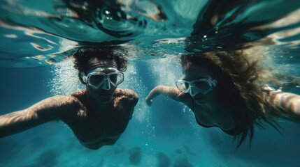 Man and woman swimming underwater