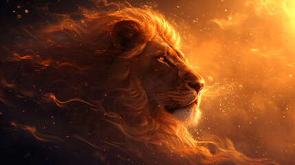 Fantasy digital art lion majestic creature wildlife jungle king mythical beast, Generative Ai

