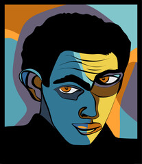 portrait of man  on black blue patterned background - 740635868