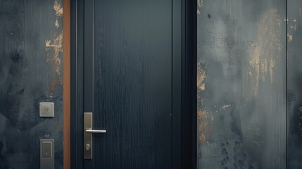 Close-up of an entrance wooden door with a rustic exterior, Generative AI