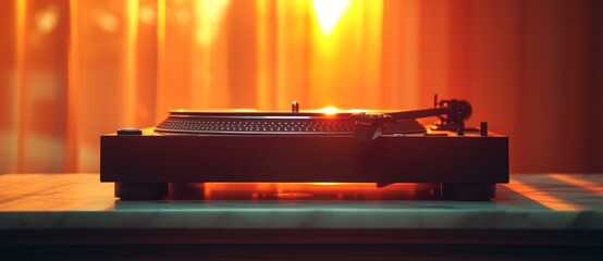 Vintage Turntable on Table in Front of Window in a Cozy Room with Natural Light Streaming In