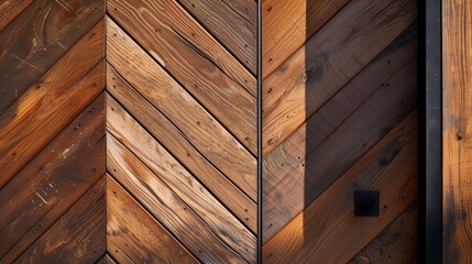 Close-up of an entrance wooden door with a rustic exterior, Generative AI