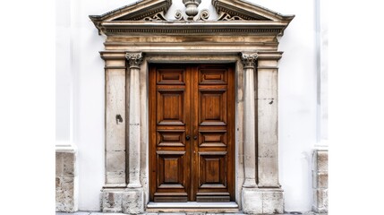 Close-up of an entrance wooden door with a rustic exterior, Generative AI