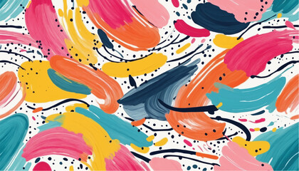 Vector abstract brush stroke painting pattern illustration. Modern paint line background in fun summer color. Messy ink sketch wallpaper print, freehand rough hand drawn texture.
