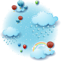 Sky landscape with clouds and rain, fantasy illustration. Vector eps10