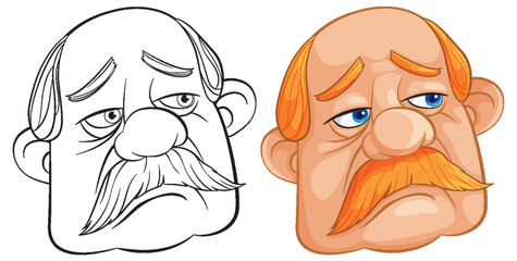 Fototapeta premium Two cartoon faces showing different emotions