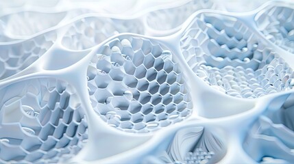 The background of the webpage. A continuous geometric honeycomb shape. White-based. Gently undulating. Droplets of liquid