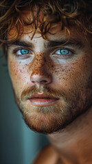 Obraz premium close up portrait of young man with freckles Generative AI