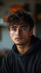 Fototapeta premium close up portrait of young man with freckles Generative AI