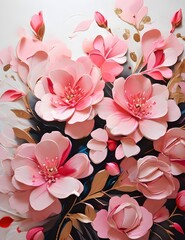 Fototapeta na wymiar A vibrant modern art masterpiece depicting delicate pink flowers, their petals painted with skillful strokes of acrylic paint, evoking a sense of awe and admiration for the beauty of nature Generative