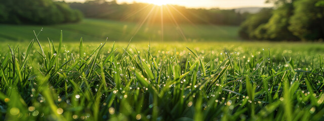 nature, green, plant, grass, morning, summer, meadow, dew, bright, spring, environment