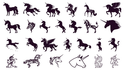 Unicorn icon bundle. Horse icon collection