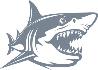 Obraz premium Minimalist vector logo featuring a black and white illustration of an angry shark head.