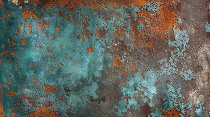 A rustic metal texture background with a patina of rust and verdigris, evoking a sense of time and decay. - obrazy, fototapety, plakaty