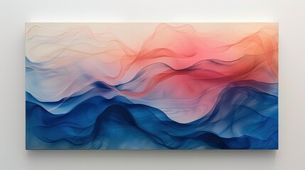 Vibrant abstract canvas with a fluid transition of colors from light blue and red to deeper shades of blue and beige