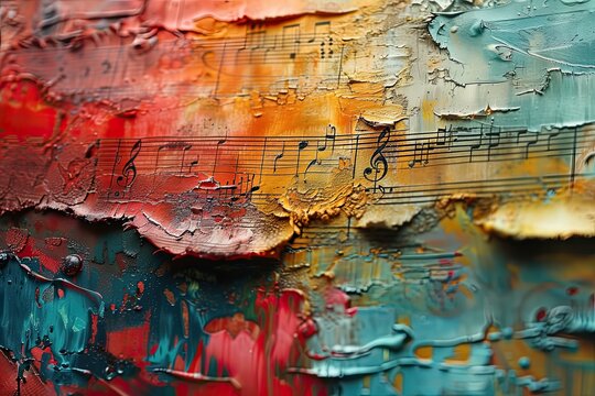 Thickly painted colourful musical notes
