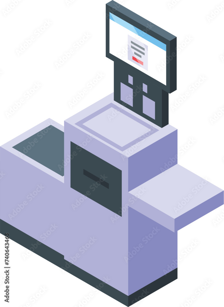 Poster monitor self service icon isometric vector. payment scanner. cart screen