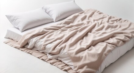 Fototapeta na wymiar High angle view photo of bed sleep cover blanket