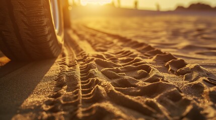 Trace of wheels on the sand