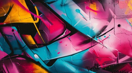 A vibrant graffiti spray paint texture background, featuring an explosion of colors and artistic expressions on an urban canvas. - obrazy, fototapety, plakaty