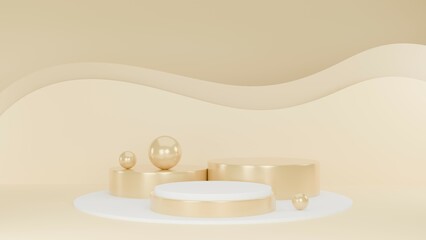 3D Rendering Golden luxury background with white podium