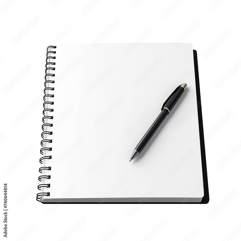 Poster notebook with pen for art work isolated on transparent background
