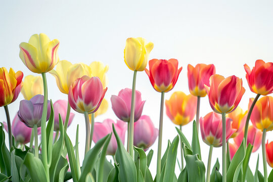 colorful tulips tulips on white background ultrarealistic photography.