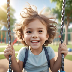 Child having fun on a swing in the park. Playful image of a child generated by AI.
