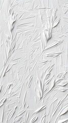 White paint texture with a pattern of grass and leaves. Background for wallpaper and cards. Wedding look.