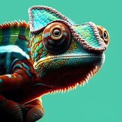 Rolgordijnen Colourful Chameleon Closeup Look with colourful plain background  ,Generative AI  © Zigma Arts