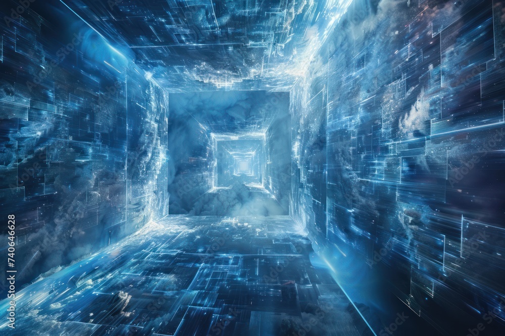 Poster futuristic technology themed abstract background with glowing blue energy lines dynamic illustration