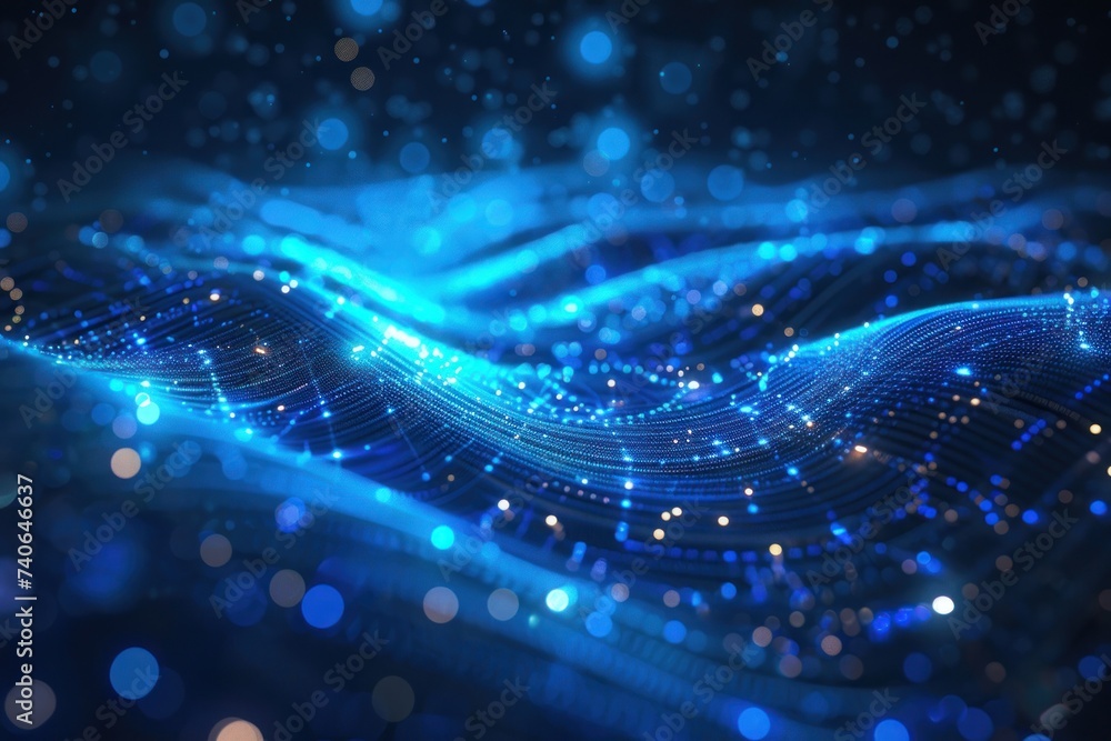 Poster futuristic technology themed abstract background with glowing blue energy lines dynamic illustration