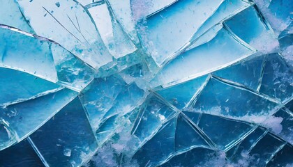 Broken glass close-up. Pieces of blue ice