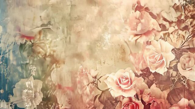 Grunge floral background with rose flowers. Vintage style toned picture
