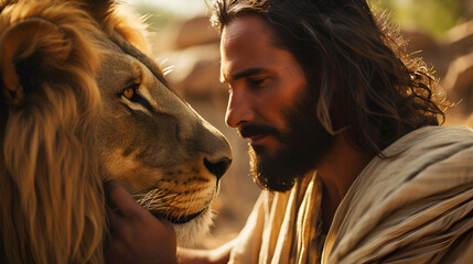 Jesus The Lion Christianity Faith Spirituality Religious Symbolic Figure Artistic Portrait, Generative Ai

