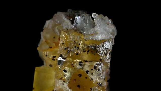 Fluorite crystals (from Arkengarthdale, UK) rotating slowly against a black background