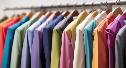 Various colorful bussines suit in a neat row on a white background