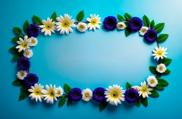 Top view image of white and blue dry flowers over pastel background .Flat lay