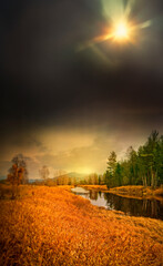 autumnal landscape, river Vltava, Czech republic, Europe - 740649284