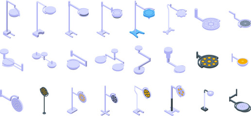 Surgical lamp icons set isometric vector. Medical light room. Surgery medicine