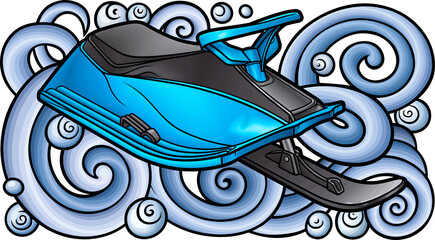 Cartoon cute doodle hand drawn sled illustration. Winter amusement object. Funny transport for snow ride