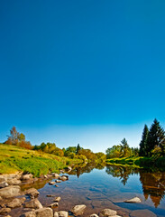 Fototapeta na wymiar autumnal landscape, river Vltava, Czech republic, Europe