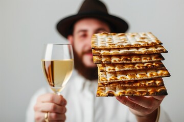 a man with wine and matzo