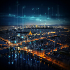 Data chart on night city backdrop